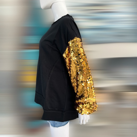 FANTASTIC FAWN Gold sequin french terry oversized pullover S M L - Picture 6 of 8